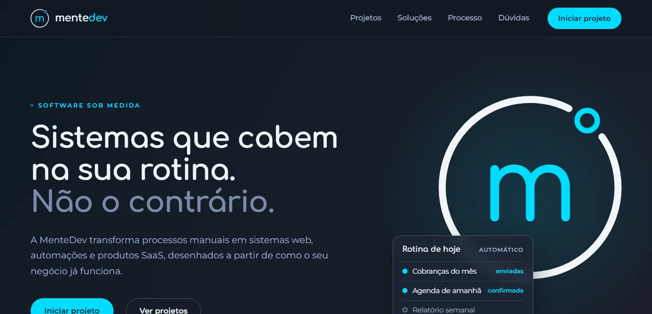 Página inicial do MenteDev